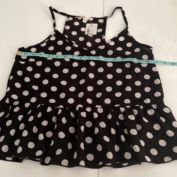NWT LOVE CULTURE Spaghetti Strap Black & White Polka Dot Peplum V Neck Size M - Picture 3 of 8